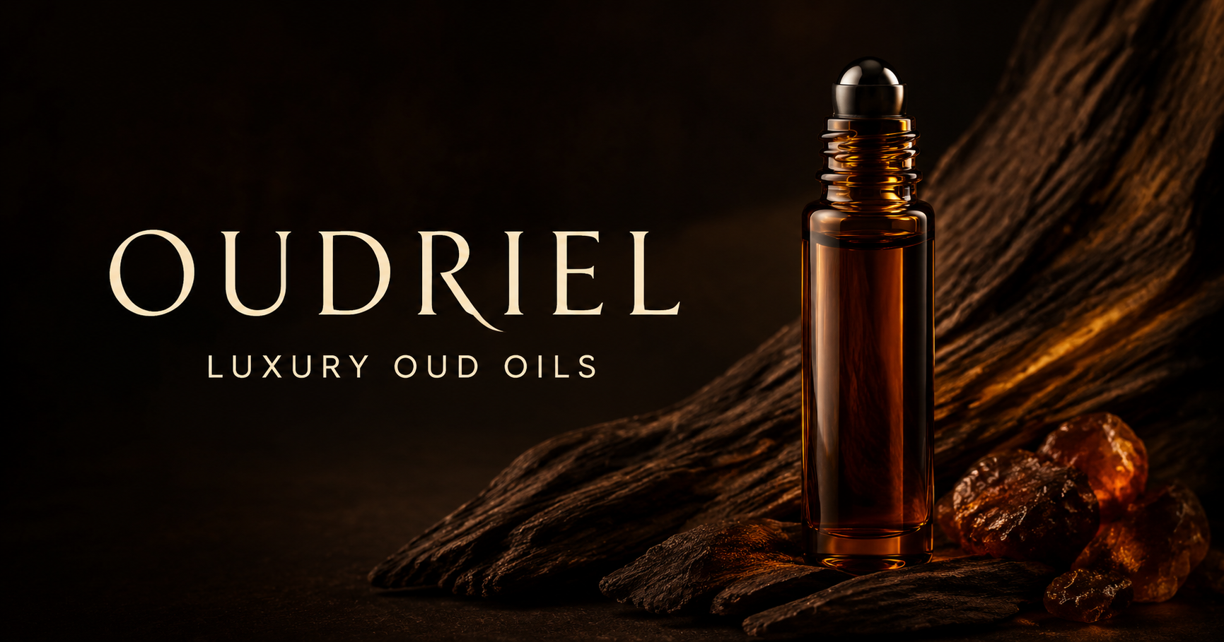 OUDRIEL luxury oud oil bottle with oud wood and amber resin